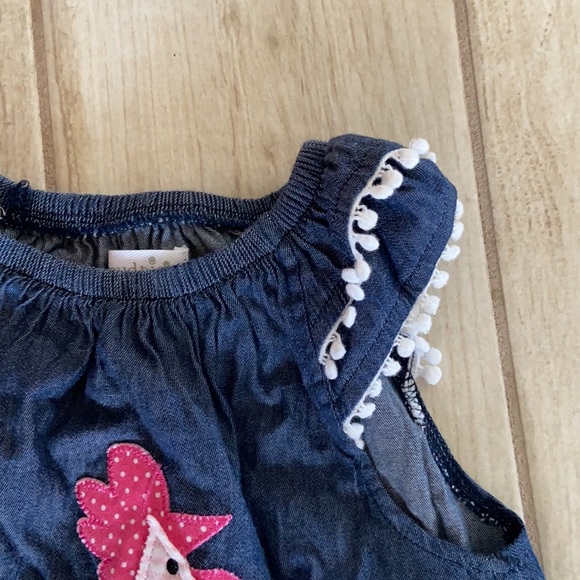 Mud Pie Baby Girl 9-12 Months Denim Pink Chicken - Picture 2 of 6